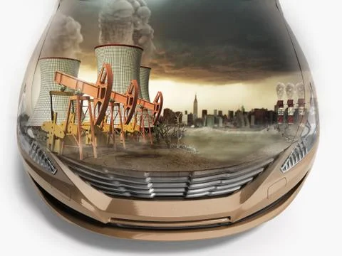 Double Exposure concept of pollution of the environment by the automotive ind Stock Illustration