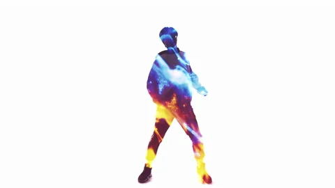 Double exposure dancer silhouette breakdance guy Stock Footage 147844398