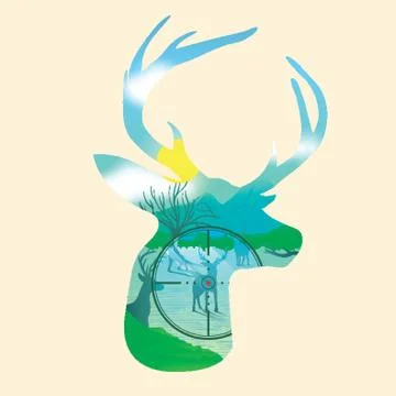Double Exposure Of Deer And Forest イラスト素材