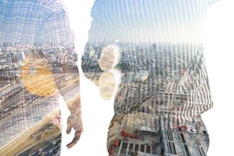 Double exposure engineer and construction Stock Photos