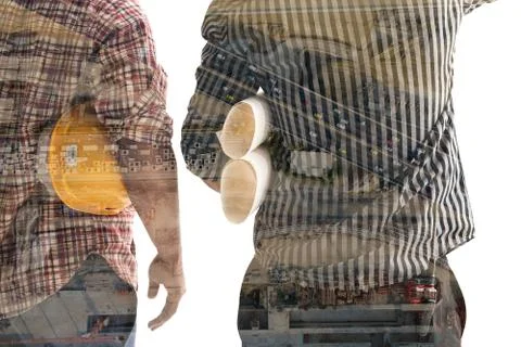 Double exposure engineer and construction Stock Photos