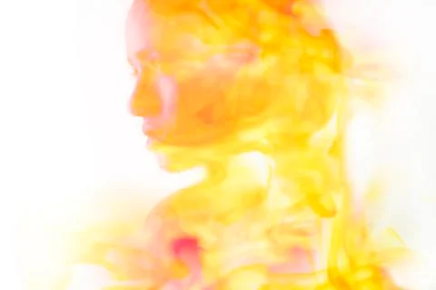 Double exposure of face of Mixed Race woman and fire Stock Illustration