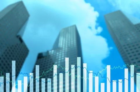 Double exposure financial graphs and diagrams economic business Stock Photos