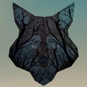 Double Exposure Fox Stock Illustration