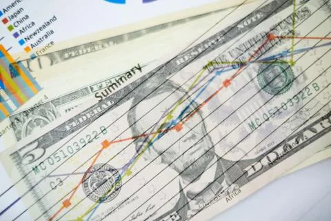 Double exposure of graph and dollars banknotes Stock Photos
