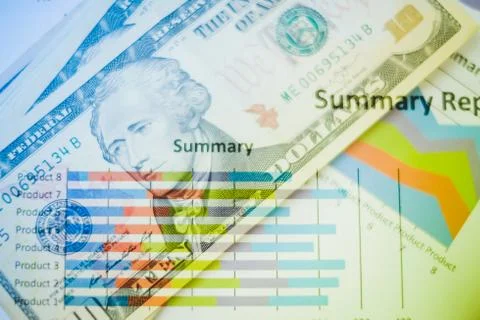 Double exposure of graph and dollars banknotes Stock Photos