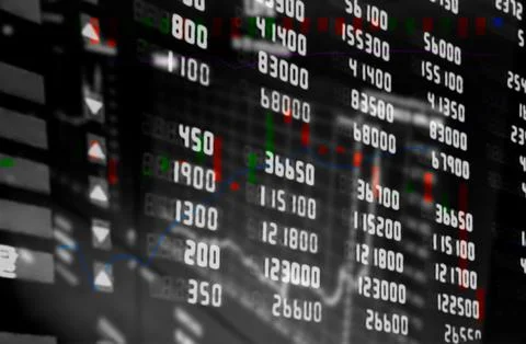 Double exposure of graph and rows of coins for finance and business concept Stock Photos