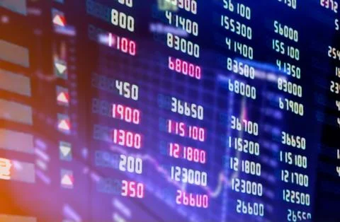 Double exposure of graph and rows of coins for finance and business concept Stock Photos