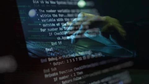 Double Exposure of Hands Typing Programming Code Stock Footage 337731866