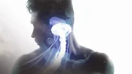 Double Exposure. Head Of Pretty Young Man And Jellyfish. Stock Footage