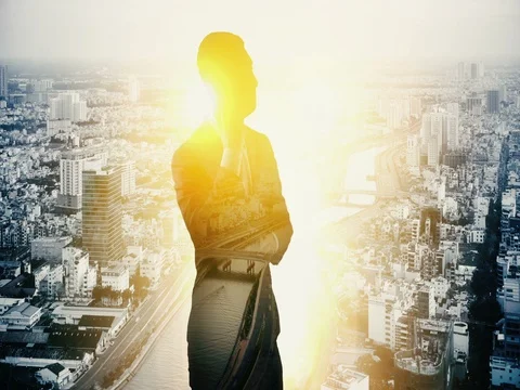 Double exposure of Ho Chi Minh Vietnam city and businessman on the phone Stock Footage 82186181