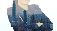 Double Exposure Image Of Businesswoman And Taipei City View, Taiwan Stock Footage