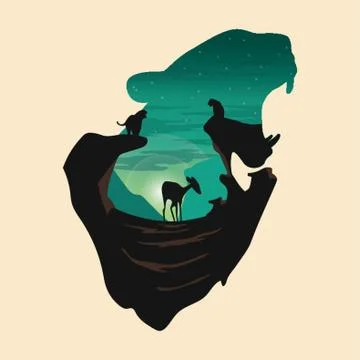 Double exposure leopard and forest イラスト素材