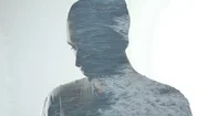Double Exposure Of Man And Aerial Coastline. Double Exposition Of Man And Ocean Stock Footage