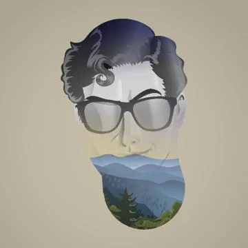 Double exposure of man and nature Stock Illustration