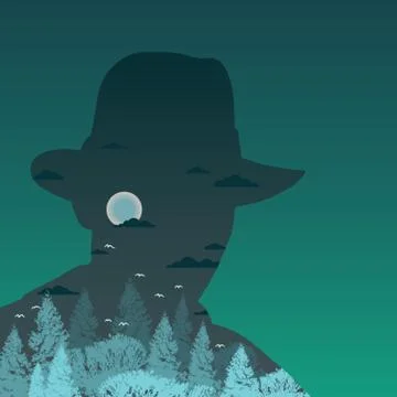 Double exposure of man and night sky Stock Illustration