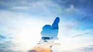 Double Exposure Men Hand Touches The Sun. Stock Footage