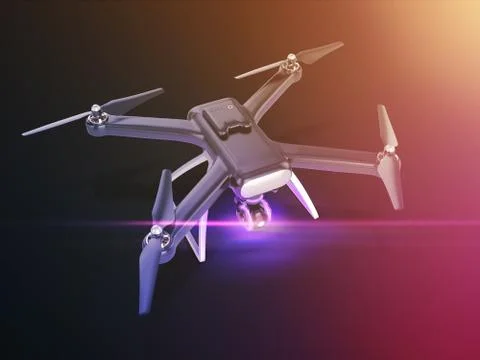 Double Exposure, Modern Remote Control Air Drone Flying with action camera. o Stock Illustration