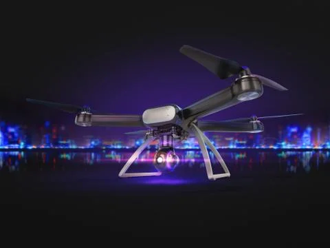 Double Exposure, Modern Remote Control Air Drone Flying with action camera. o Stock Illustration