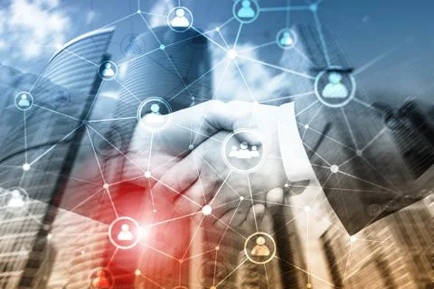 Double exposure people network structure HR - Human resources management and Illustrazione stock