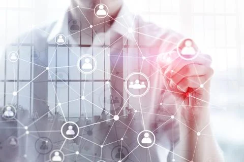Double exposure people network structure HR - Human resources management and  Foto stock
