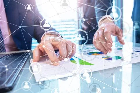 Double exposure people network structure HR - Human resources management and  Stock Photos