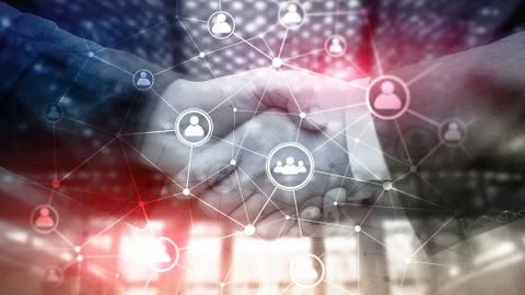 Double exposure people network structure HR - Human resources management and  Foto stock