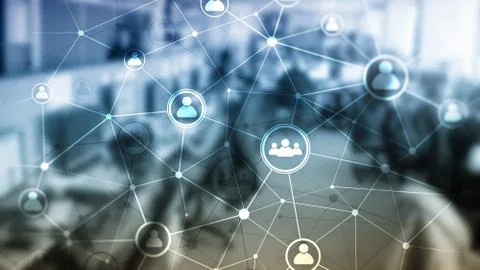 Double exposure people network structure HR - Human resources management and Stock Photos