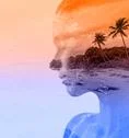 Double Exposure Portrait Of Beautiful Woman And Sea Sunset Stock Photos