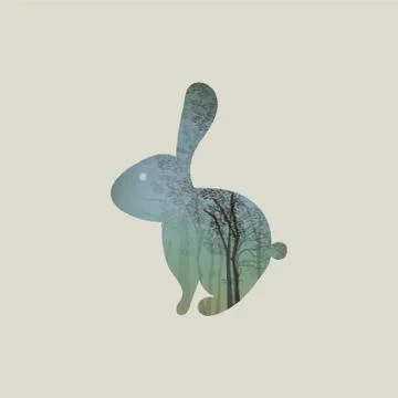 Double exposure rabbit and forest イラスト素材