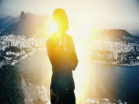 Double exposure of Rio de Janeiro Brazil city and businessman on the phone Stock Footage 82445710