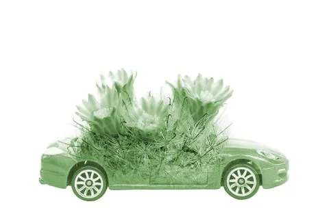 Double-Exposure ,Save The world concept of car and plant Stock Photos