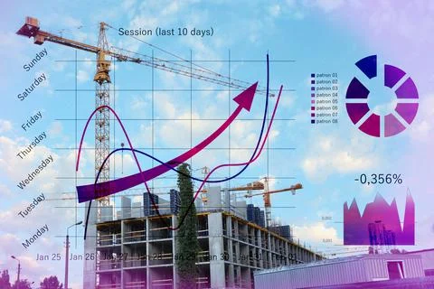 Double exposure of scheme and construction crane 스톡 사진