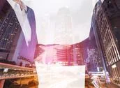 Double Exposure Of Shaking Hand Between Businessman And Businesswoman  Stock Photos