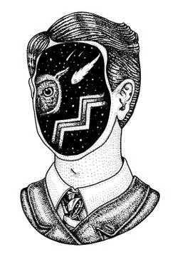 Double exposure. Space in a man. Detective gentleman in a jacket or Abstract man Stock Illustration
