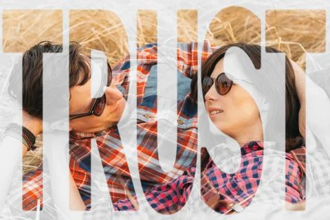 Double exposure trust with image of loving couple Stock Photos