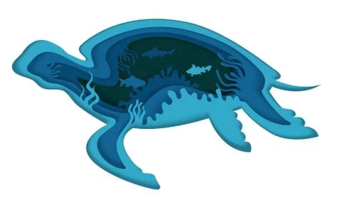 Double exposure vector layered paper cut turtle イラスト素材