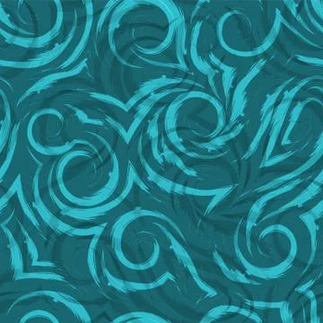 Double exposure vector seamless pattern of smooth waves and swirl of turquoise Illustrazione stock