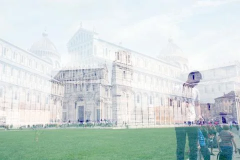 Double exposure view of the cathedral of Pisa Stock Photos