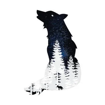 Double exposure wolf and forest イラスト素材