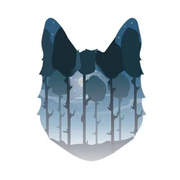 Double exposure wolf and forest イラスト素材