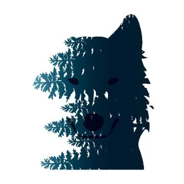 Double exposure wolf and forest Stock Illustration