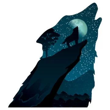 Double Exposure Wolf Stock Illustration