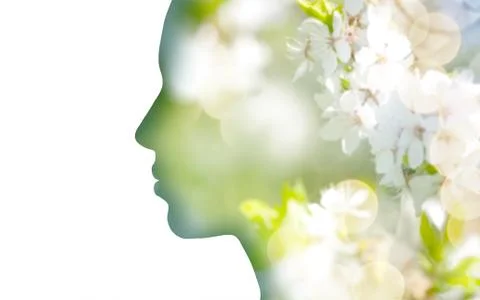 Double exposure woman profile with tree foliage Stock Illustration