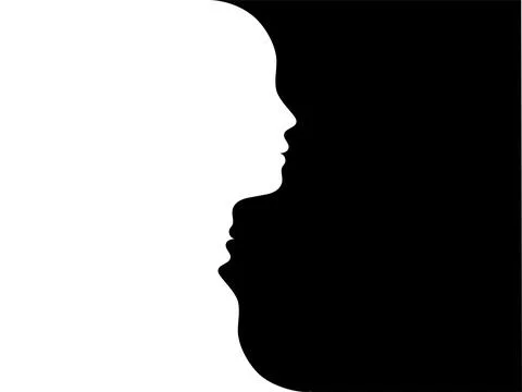 Double face. Metaphor bipolar disorder mind mental. Split personality. Mood Stock Illustration