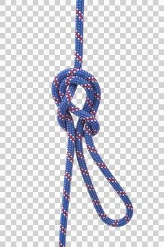 A double figure-eight loop knot is tied in a purple and blue rope. Фото