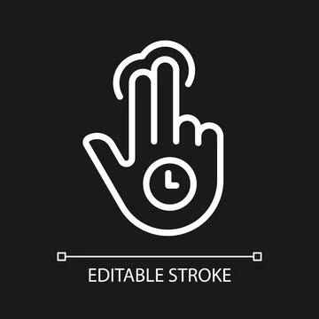 Double finger holding pixel perfect white linear icon for dark theme Stock Illustration
