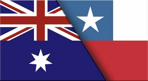 Double Flag of Australia and Chile. Australian and Chilean National flags. 3D Stock Illustration