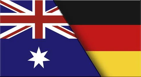 Double Flag of Australia and Germany. Australian and German National flags. 3D Stock Illustration