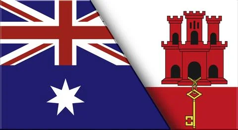 Double Flag of Australia and Gibraltar. Australian and Gibraltar National flags. Stock Illustration